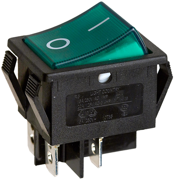 R595BGNBT2-G, переключатель клавишный 2хON-OFF с зеленой подсветкой 250В 16A (аналог B127A)