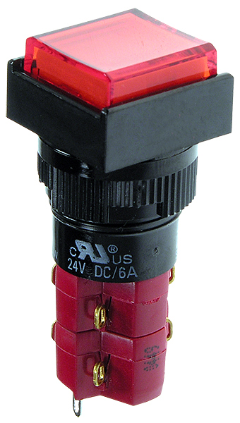 D16LAS1-2ABJR, кнопка с фиксацией и LED подсветкой 250В/5А