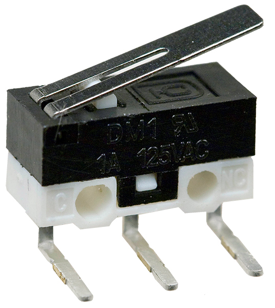 DM1-01C-30G-G, микропереключатель с лапкой 125В 1A угловой