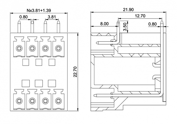 Клеммник разрывной SH224R-3.81-12p