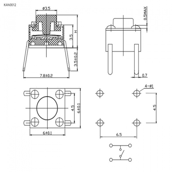 KAN0612-0901B 6x6x9 mm