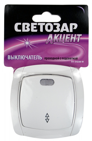 SV-54238-W ВЫКЛЮЧАТЕЛЬ ПРОХОДНОЙ ОДНОКЛАВ.С ПОДСВЕТКОЙ В СБОРЕ 10А