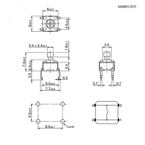 KAN0611-0731W 6x6x7.3 mm