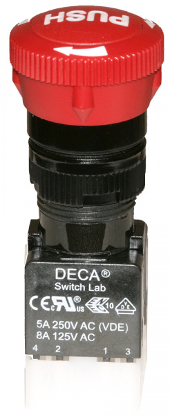 ADA16E6-R22-C10R, кнопка с фиксацией 250В/5А
