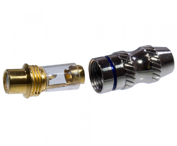 1-263G BLUE, гнездо RCA металл на кабель синий  "позолоченный"