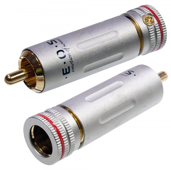 1-222G RED, штекер RCA металл бронза цанга на кабель d до 9.0мм,красный "позолоченный"