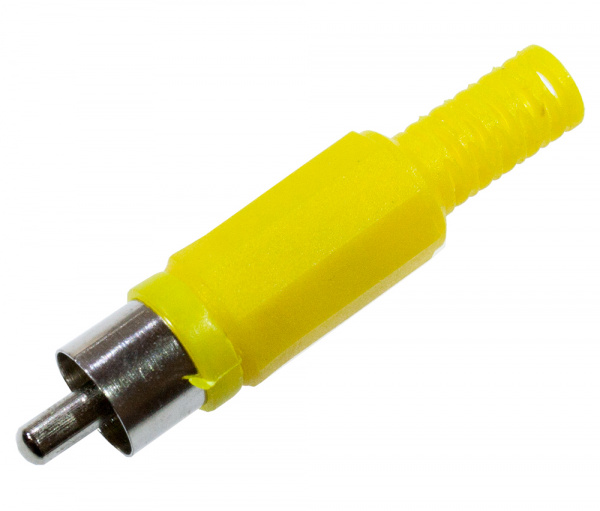1-200 YE (RP-405) ЖЕЛТЫЙ, штекер RCA пластик на кабель, желтый