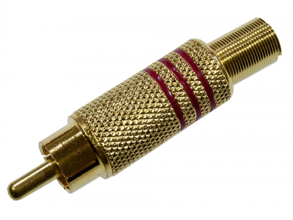 1-210G-1(RP-219G), штекер RCA металл на кабель винт красный "позолоченный"
