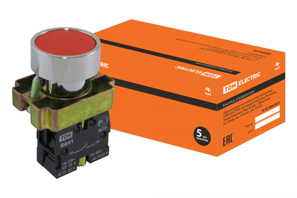 SQ0704-0058, BА41, кнопка без подсветки красная 1з