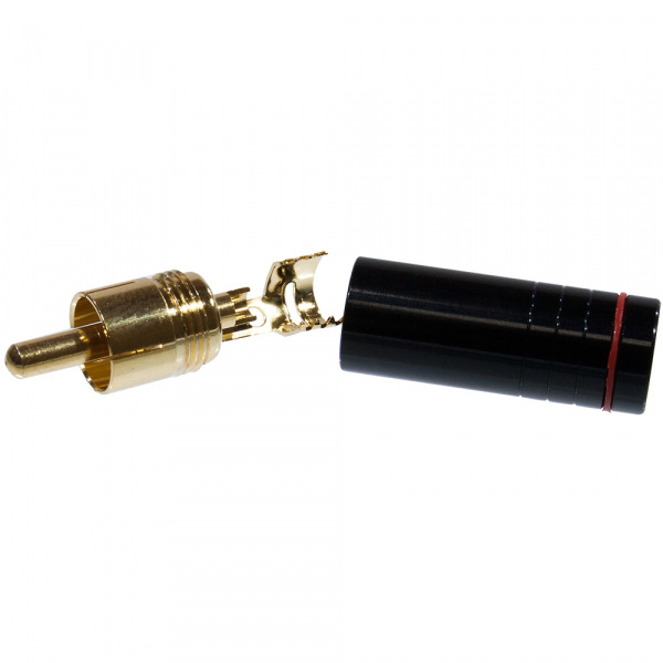 1-254G RED, штекер RCA металл на кабель, красный "позолоченный"