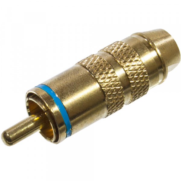 1-284G BLUE, штекер RCA металл с термостойким изолятором на кабель синий "позолоченный"
