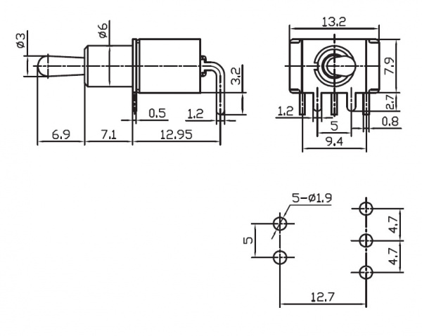 Микротумблер MTS-103-C3-1 on-off-on