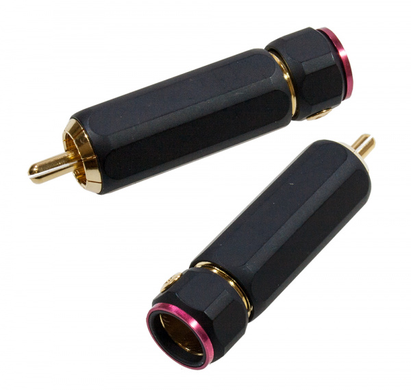 1-280G RED, штекер RCA  металл цанга на кабель до 11мм красный "позолоченный"
