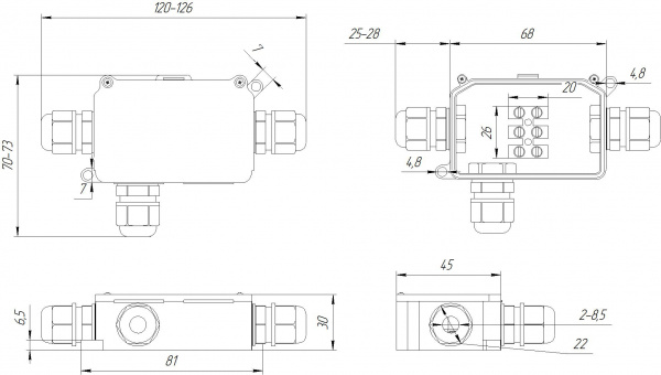 Коробка распределительная BOX-3 IP65 3pin CA10 10A/450V