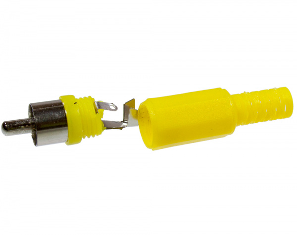 1-200 YE (RP-405) ЖЕЛТЫЙ, штекер RCA пластик на кабель, желтый