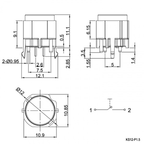 Кнопка миниатюрная KS12-P1.5-BBN-5N-S