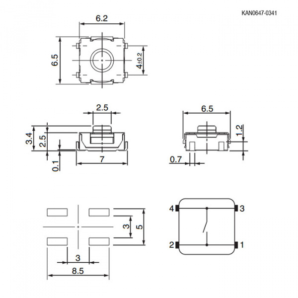 KAN0647-0341W 6.5x6.2x2.5 mm
