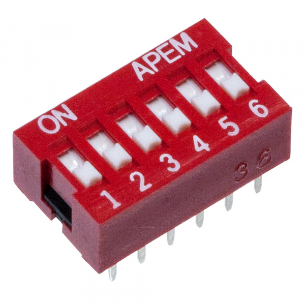NDSR-06-V, 6 Way Through Hole DIP Switch 6PST, Recessed Actuator