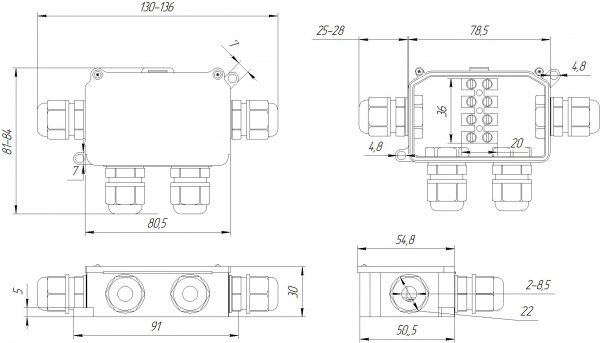 Коробка распределительная BOX-4 IP65 3pin CA10-4P  10A/450V