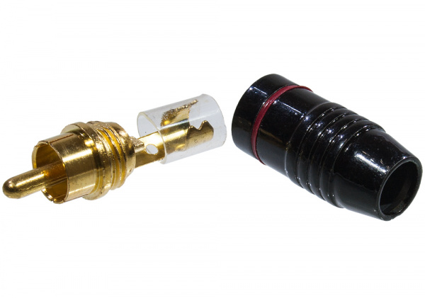 1-224G RED, штекер RCA металл на кабель красный 47мм "позолоченный"