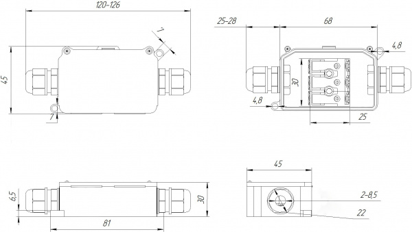 Коробка распределительная BOX-2 IP65 2pin PC923B 10A/450V