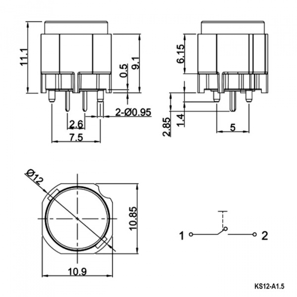 Кнопка миниатюрная KS12-A1.5-BRN-5N-S