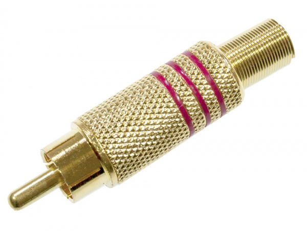 1-208G RED, штекре RCA металл  на кабель пайка красный "позолоченный"