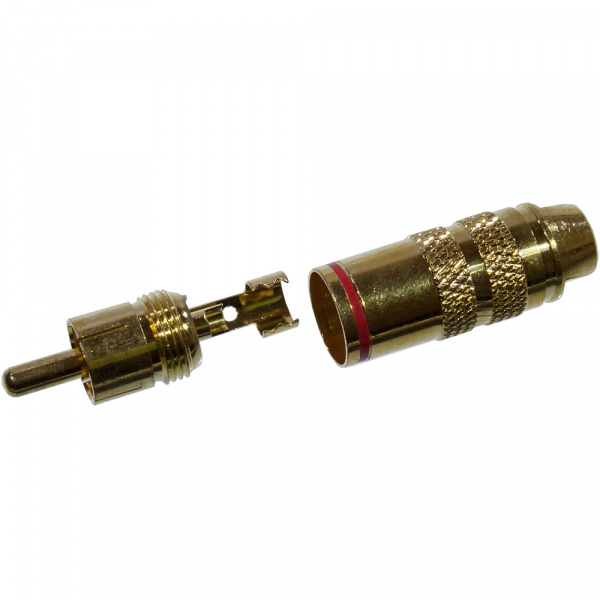 1-284G RED, штекер RCA металл с термостойким изолятором на кабель красный "позолоченный"