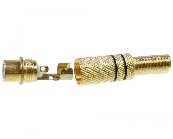 1-209G BLACK, гнездо RCA металл на кабель пайка черный "позолоченный"
