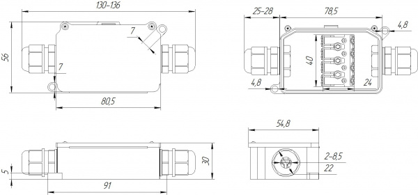 Коробка распределительная BOX-2 IP65 2pin PC924P 10A/450V