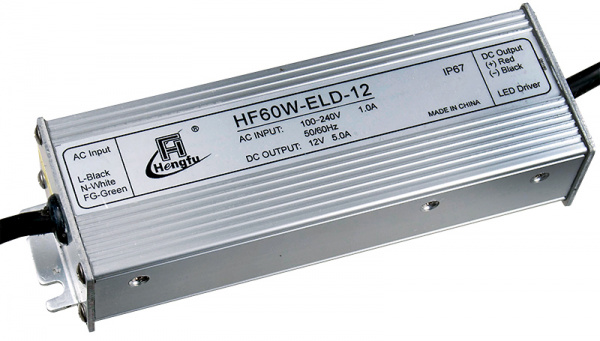 HF60W-ELD-12, источник питания для LED ленты пост. 12В, 60Вт 175х63х42мм IP67