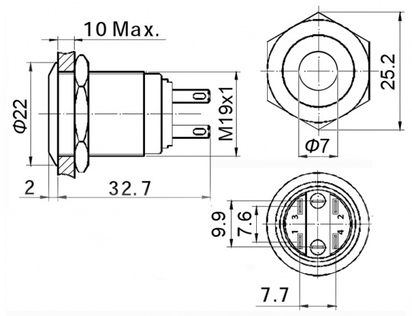 Кнопка антивандальная LAS1-GQ-11D/R on-(on)