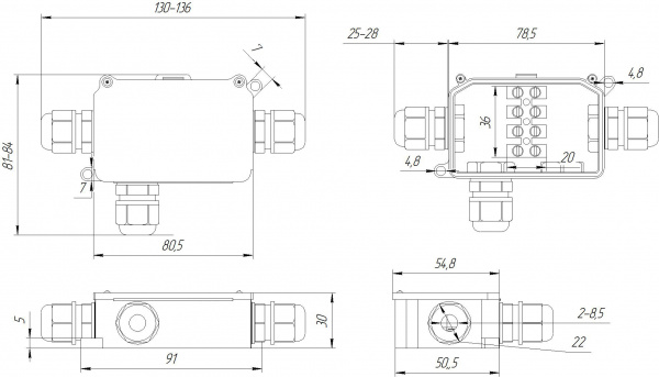 Коробка распределительная BOX-3-1 IP65 3pin CA10 10A/450V