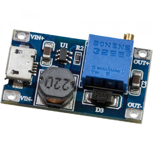 MT3608 DC-DC module, DC-DC преобразователь, повышающий, Uвх=2...24В, Uвых= до 28В, Iвых(max)=2А