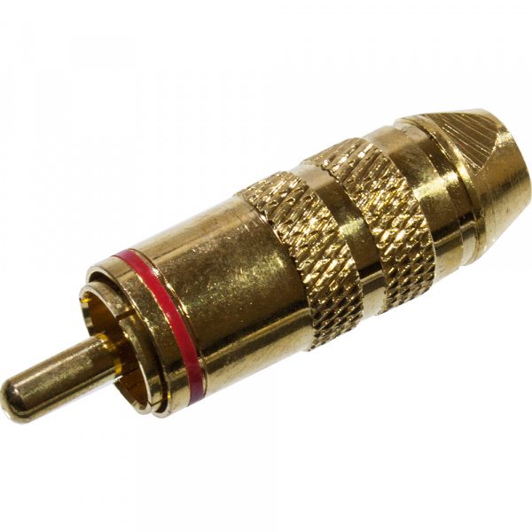 1-284G RED, штекер RCA металл с термостойким изолятором на кабель красный "позолоченный"