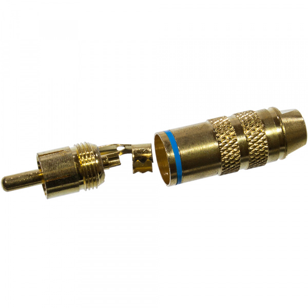 1-284G BLUE, штекер RCA металл с термостойким изолятором на кабель синий "позолоченный"