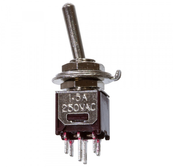 SMTS-202-2A2, миниатюрный тумблер ON-OFF 6 конт. красный