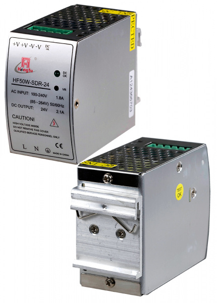 HF50W-SDR-24, источник питания на DIN рейку 24B, 50Вт 45х89.2х75.2
