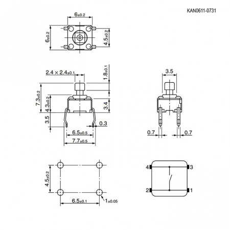 KAN0611-0731Y 6x6x7.3 mm