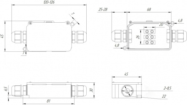Коробка распределительная BOX-2 IP65 2pin CA10 10A/450V