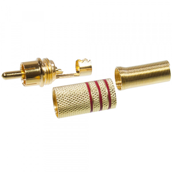 1-208G RED, штекре RCA металл  на кабель пайка красный "позолоченный"