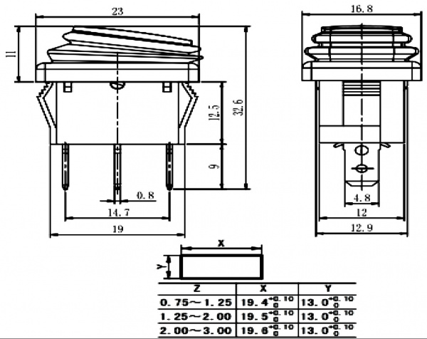 SB008-12V IP65 on-off 13x19.2mm