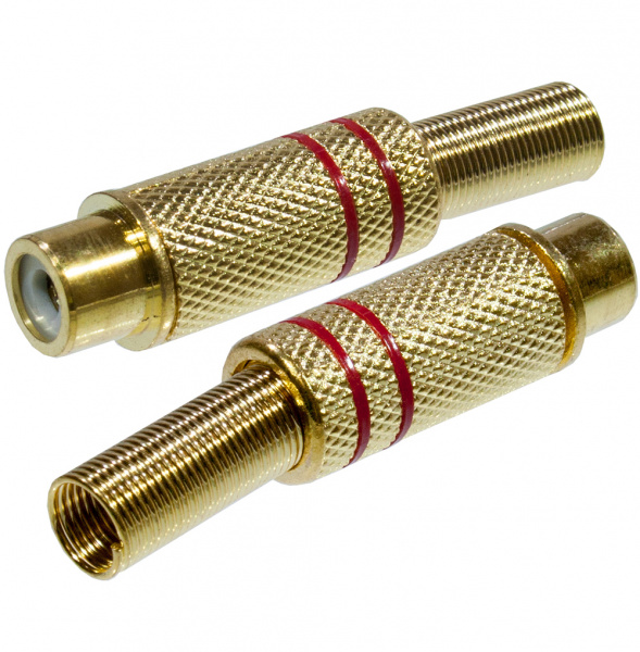 1-209G(RP-410G), гнездо RCA металл  на кабель пайка красный "позолоченный"
