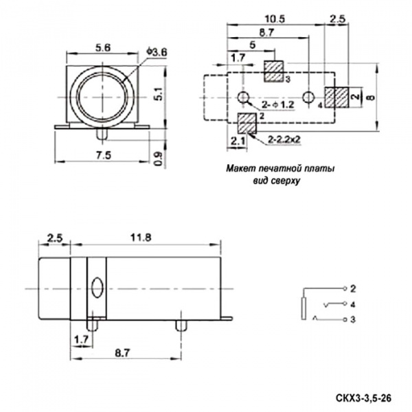 CKX3-3.5-26  гнездо на плату