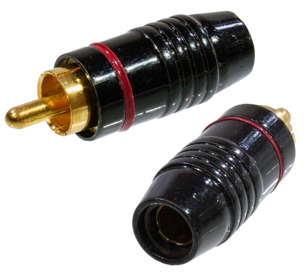 1-224G RED, штекер RCA металл на кабель красный 47мм "позолоченный"