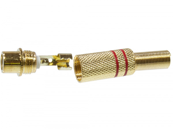 1-209G(RP-410G), гнездо RCA металл  на кабель пайка красный "позолоченный"