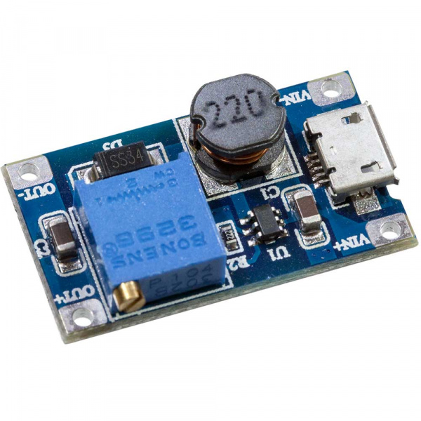 MT3608 DC-DC module, DC-DC преобразователь, повышающий, Uвх=2...24В, Uвых= до 28В, Iвых(max)=2А