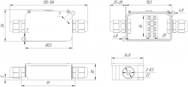 Коробка распределительная BOX-2-1 IP65 2pin CA10 10A/450V